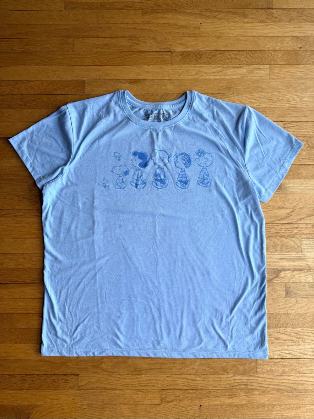 Peanuts Light Blue Tee Snoopy, Charlie Brown, Linus, Lucy, Woodstock, Sally XXL